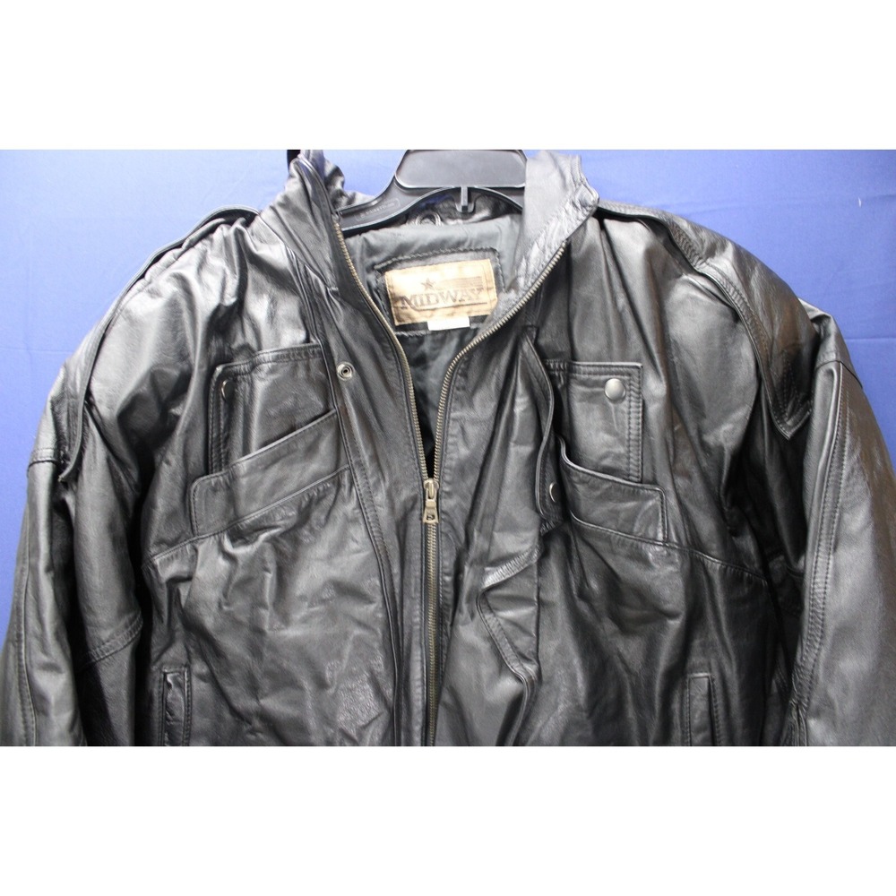 Vintage Midway Leather Bomber‎ Jacket Distressed Brown Size Large